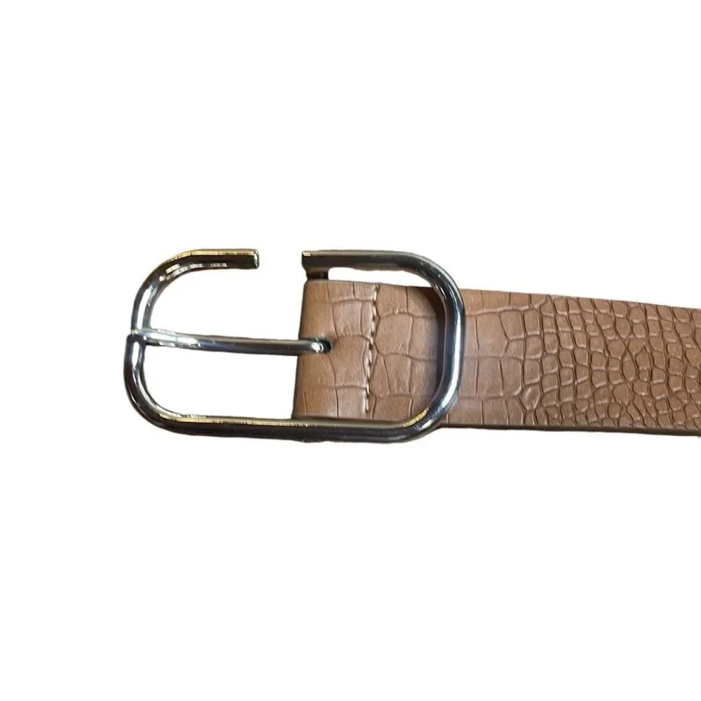 Black House White Market Tan Animal print Leather Belt Silver Buckle Small